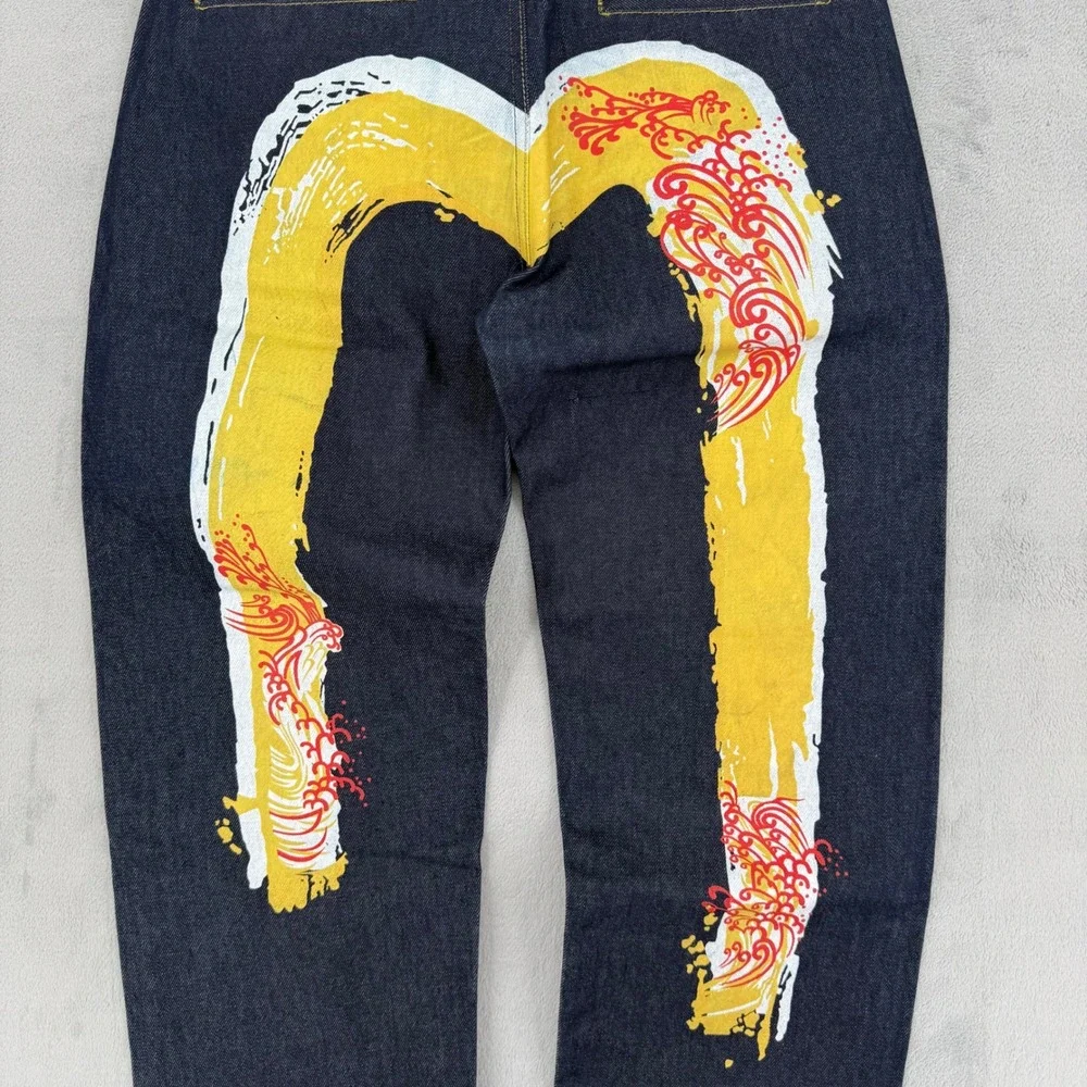 Evisu Osaka Japan Men Raw Denim Jeans Size 30 Dark Wash Wave Graphic Japan Made
